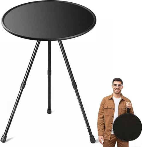 Portable Camping Table, Ultralight Small Outdoor Beach Table with Carry Bag and Retractable Legs, Adjustable Height & Easy to Carry, Round Garden Table for Garden, Patio, Picnic, BBQ, Hiking, Fishing
