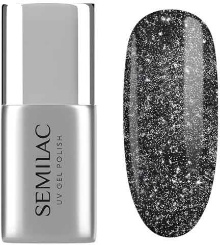 Semilac UV Nagellack Top Coat No Wipe T21 Flash ON 7 ml – Glitzer-Top mit Flash-Effekt, Silberpartikel, Ohne Dispersionsschicht, Für UV & Gel Nägel