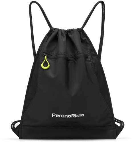 PeranoRidia Sac à Dos à Cordon Imperméable pour Hommes/Femmes, Sac de Sport Léger pour Gym, Plage, Natation, Randonnée, Course à Pied & Cyclisme, Anti-Taches, Noir 36x45x7cm