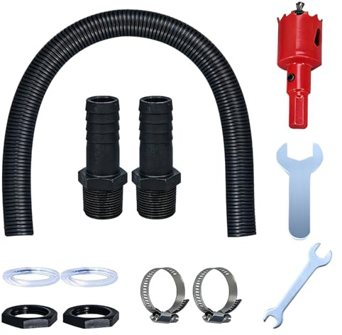 Regentonnen Verbindungsset, Schlauch 100 cm, Ratschenschlüssel | 2 Regentonnendurchführung32mm, Lochöffner Montagezubehör, Regentonnen Verbinder, für Regenwasse Tonnen,Wassertanks,Zisternen