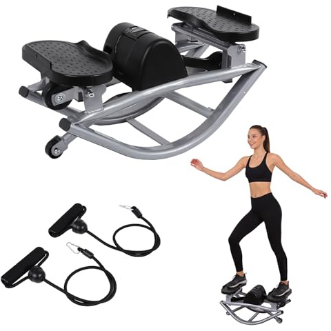 The Rock Stepper Machine with Resistance Bands-Side to Side Stepper for Exercise at Home,3D Rocking Stepper for Hip Mobility&Posture Correction,Low-Impact Full Body Workout with Digital Monitor (Grey)