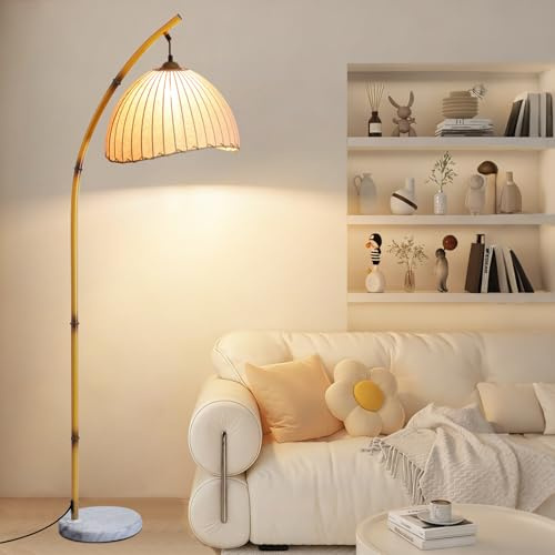KlkrzJwy Lámpara De Pie Con Arco De 163 CM, Lámpara De Pie De Tela De Estilo De Mediados De Siglo, Lámpara De Pie De Mármol Con Casquillo E27 Y 3 Temperaturas De Color, Para Salón Y Dormitorio