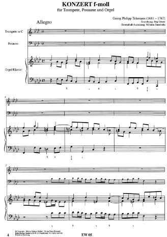 Konzert f-moll für Trompete, Posaune und Orgel (Klavier) / Concerto f-mino for Trumpet, Trombone and Organ (Piano) (Partitur und Stimmen) (Collection Trio Bucina)