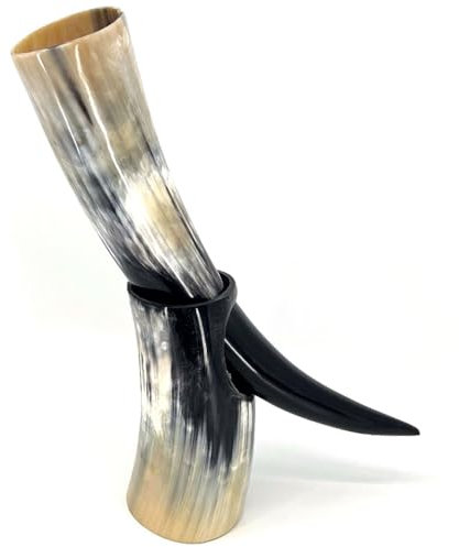 HORNCRAFT Viking Drinking Horn with Stand | Genuine Ox Horn | Polished Finish | 10 to 12 Inches in Length | Drinking Vessel | Viking Beer Mug | Drinking Cup | Perfect for Re-Enactment