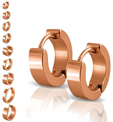 SoulCats® 1 par fällbara creoler örhängen kreoler av rostfritt stål rose rosegold för kvinnor och män e rostfritt stål, colore: Ø 14mm / 3mm Breit, cod. C61_26