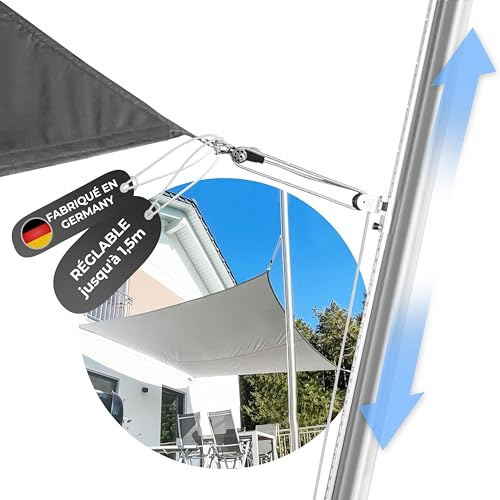 Toldoro 3,5m Sonnensegelmast höhenverstellbar mit Bodenhülse/rostfreier Sonnensegelmast aus V2A Edelstahl/Pfosten für Sonnensegel mit Gleitschiene zur Höhenverstellung