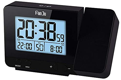 Riloer Reloj despertador de proyección, reloj inteligente digital de techo con temperatura y cargador USB, pantalla digital grande, repetición, temporizador de sueño, ajuste de 12/24 horas para