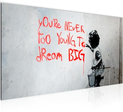 Runa Art Wandbild Dream Big 1 Teilig 100 x 40 cm Modern Bild auf Vlies Leinwand Street Art Graffiti Loft Wohnzimmer Schwarz Weiss 040612b