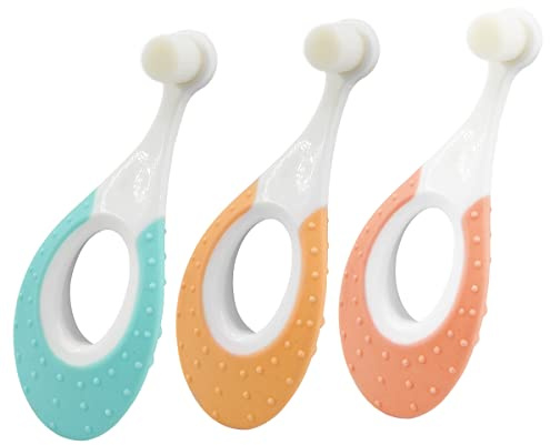 Roellgs3-Pack 0-3 Years Baby 10,000-Bristle Toothbrush, the Original Toddler Toothbrush with Super Soft bristles and Teething Rings for Baby Teeth and Gum Care