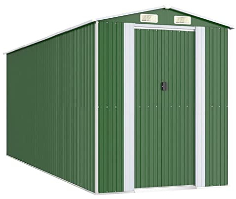 vidaXL Garden Shed Outdoor Structure Storage House Garage Tool Organiser Lawn Tool Storage Shed Green 192x523x223 cm Galvanised Steel