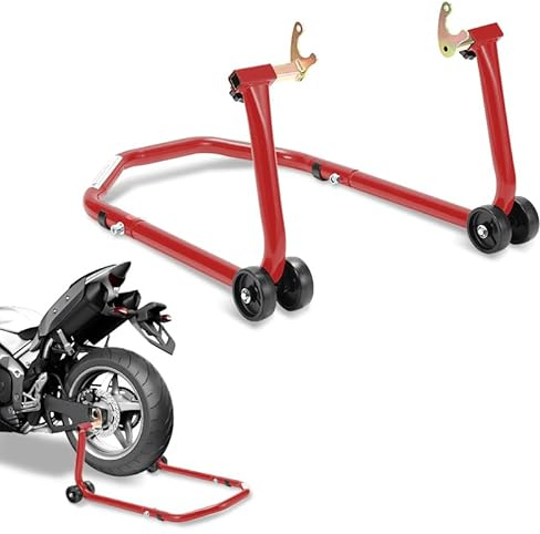 Ikodm Cavalletto di montaggio per moto, sollevatore per moto, posteriore per sollevamento, dispositivo di sollevamento, larghezza regolabile, manutenzione e montaggio per moto fino a 300 kg, rosso