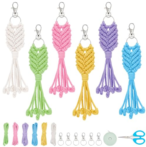 FREEBLOSS 6er DIY Makramee-Schlüsselanhänger-Set: Fisch-Schlüsselanhänger mit Anleitung, für Anfänger, Makramee-Kit, Handwerk, Entspannung, Geschenk, Erwachsene, Nicht zusammenklappbar