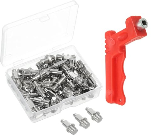 PATIKIL Lot de 50 crampons de rechange en acier avec clé à crampons pour course à pied en plastique Argenté