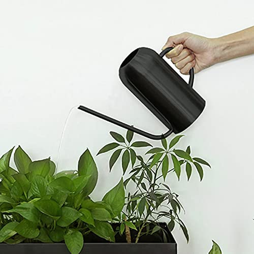 Regadera Interior Negra Regadera de Jardín con Pico Largo de Acero Inoxidable Negro de 1,5 L, Herramienta de Riego Ideal para Flores, Plantas y Bonsáis, Uso Duradero y Funcional