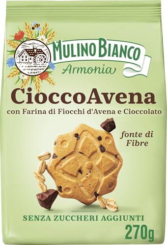Mulino Bianco Cioccoavena Biscotti Senza Zuccheri Aggiunti con Farina di Fiocchi d'Avena, Cioccolato e Maltitolo, Fonte di Fibre, Biscotti Senza Zucchero, Mulino Armonia, Confezione 270g