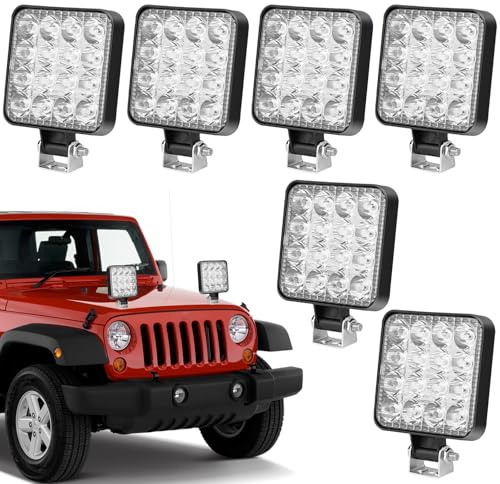 6 Stück LED Arbeitsscheinwerfer 12V 48W LED Scheinwerfer Quadrat, 1200 LM Rückfahrscheinwerfer, IP65 Wasserdicht Rückfahrscheinwerfer für Traktoren Bagge Schlepper LKW ATV