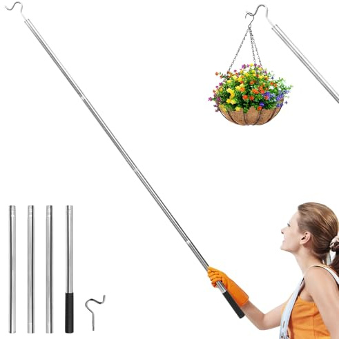 Clothes Hook Pole for Closet, Detachable High Reach Garment Hook, Long Adjustable Cloth Hooks with Handle, Clothesline Pole Hooks, Clothing Rod Assist Tool for Hanging Clothes Light and Plants