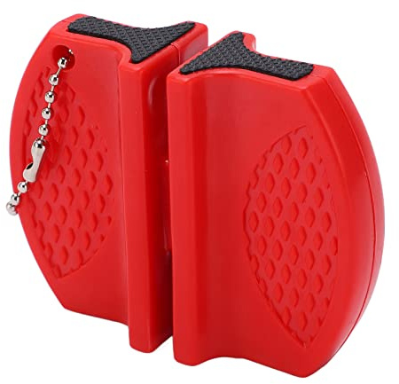 SPYMINNPOO Mini Afilador de Cuchillos Portátil, de Doble Cara con Antideslizante y Hojas de Carburo Cruzadas, para Cuchillos de Cocina, y Tijeras para Exteriores (rojo)