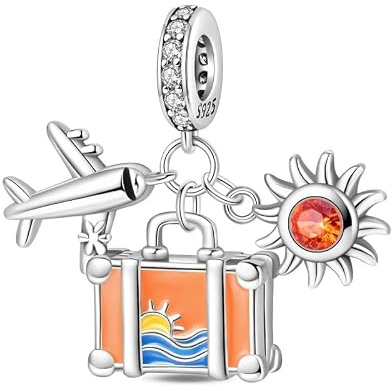 SOUTHPLUS Ciondolo Charms Sterling Silver 925 Collezione Viaggi Aereo Mappa Valigia per Bracciale Europeo Collane Pendente Perfetto Regali per Moglie e Ragazze (Viaggio Estivo)