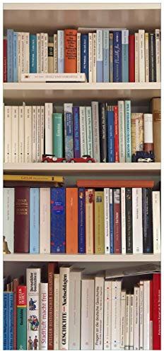 Wallario Selbstklebende Türtapete Weißes Bücherregal mit unterschiedlichen Büchern - Türposter 93 x 205 cm Abwischbar, rückstandsfrei zu entfernen