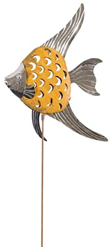 CIM Rost Gartenstecker - Edelrost Stange Mirror Fisch - Abmessung: 25 x 2,5 x 124cm - 3D Design - Moderne Haus und Gartendekoration