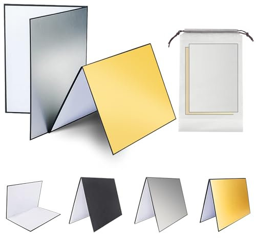 Lot de 2 réflecteurs 3 en 1 Pliables pour photographie alimentaire Sac de rangement Argenté et doré Format A4