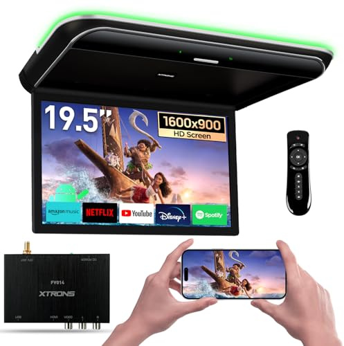 XTRONS Android Car Overhead Player 19.5 Octa Core Car Roof Mount Monitor with 1pcs Digital TV Box, Wide IPS Screen 8K Video Built-in Stereo Speakers Flip Down Support 4G WIFI HDMI Input USB RCA Input