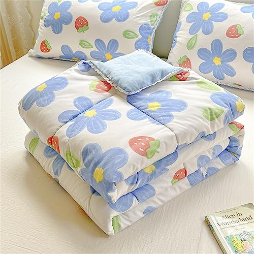 Surwin Colcha Bouti Reversible Verano Primavera, Colcha Fina para Cama 90 o Cama 135, Cubrecama Acolchado con Estampado Floral Nórdico Microfibra Ligero Manta Multiusos (Flores De Fresa,150x200cm)