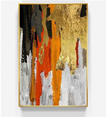 HOLEILUCK Abstrakte rote Goldtinte, Blattgold, Veranda, vertikale Kunstmalerei an der Wand, Leinwand, Poster und Drucke, dekorative Bilder, 24 x 28 Zoll/60 x 70 cm, ungerahmt