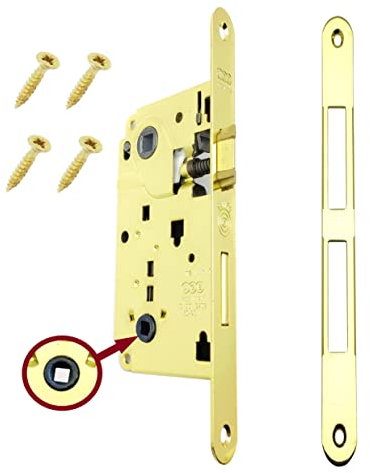 Serratura AGB Porta Interna a Incasso per Bagno WC serie CENTRO (FRONTE 18x196, SCROCCO E CATENACCIO, OTTONE LUCIDO)