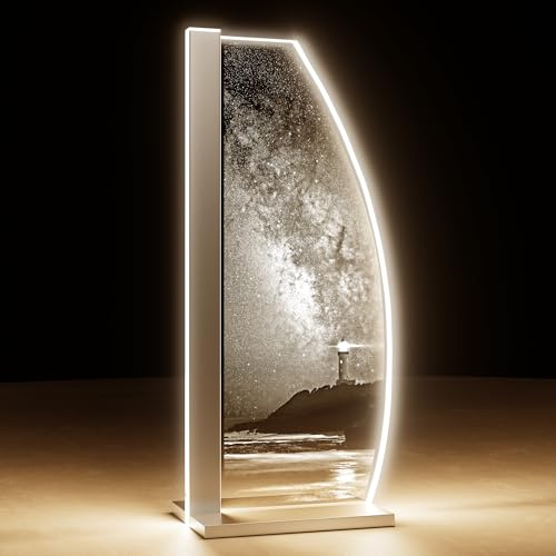 Luverre Tischlampe | LED-Leuchte | Glas-Leuchte mit Gravur für Nachttisch, Kommode, Wohnzimmer | Leuchtturm, Küste, Düne (Milky Way Sentinel, Segel | silber)