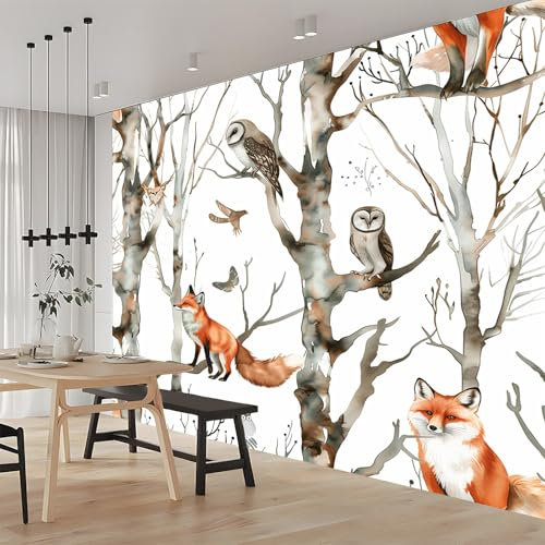 Papier Peint Intissé Hibou Animal De La Forêt 250x175 cm 3D Panoramique Papier Peint pour Salon Chambre Décoration Murale Pour Adolescents et Enfants Murale