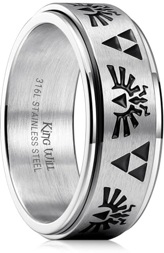 King Will Bagues de mariage en tungstène noir et bleu argenté de 8 mm pour homme et femme, alliances triforce, finition mate, ajustement confortable, R 1/2(59.53mm), Acier inoxydable, Aucune pierre