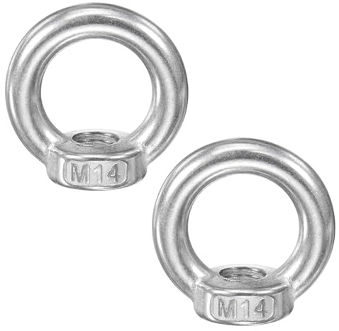 M METERXITY 2-Pack Tuerca Ojo De Elevación M14, 304 Acero Inoxidable Tuerca De Ojo Métrica En Forma De Anillo Para Colgar Lámparas Arañas/Columpios [Tono Plateado]