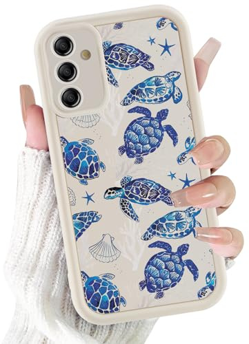 Kivlclri Coque pour Samsung Galaxy A16 5G 6,7, Aesthetic Bleu Tortue Motif Dessin Étui Blanc Silicone Ultra Fine TPU pour Femmes Filles Antichoc Housse Caméra de Protection Cover, Anti-Rayures Case