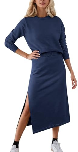 Genérico Conjunto de Punto para Mujer Conjunto de Dos Piezas con Falda Traje de Punto de Fiesta Suéter de Cuello Alto de Manga Larga Cálido Vestido de Suéter Elegante Ropa de Casa