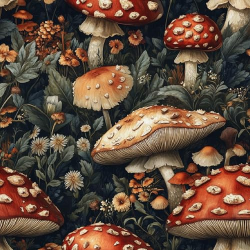 Générique Papier peint Champignon Rouge épais mat 44x600 cm à décoller et à coller Rétro Forêt papier de contact autocollant en plastique avec dos adhésif couverture de plan de travail table