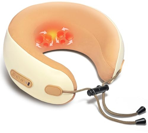 Yincook Neck Massager Pillow with Heating,Portable Heated Kneading Massage Cushion Pillow,Cordless Shiatsu Neck Massager,for Neck Pain Relief,for Home,Airplane,Car,Office,Travel