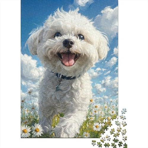 Cane Bianco Riccio Puzzle 1000 Pezzi Carta per Adulti Prato Fiorito Gioco di Puzzle 1000 Pezzi Relax Famiglia Decorazione Regalo 52x38cm/1000pcs