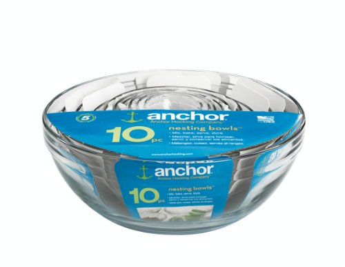 Anchor Hocking Set of 10 Assorted Piece Premium Glass Bowls, Tempered Glass, Round Bowls, Cooking, Baking, Glassware, Kitchenware, Mixing, Prep, Stackable, Microwave & Dishwasher Safe