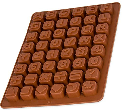 BlueFox Moule en silicone Lettres et chiffres, moule à pralines, moule à glaçons, moule en silicone pour chocolat, 24 x 18 x 1,5 cm, Béton, résine époxy, forme de chiffres, pralines, bonbons, Couleur