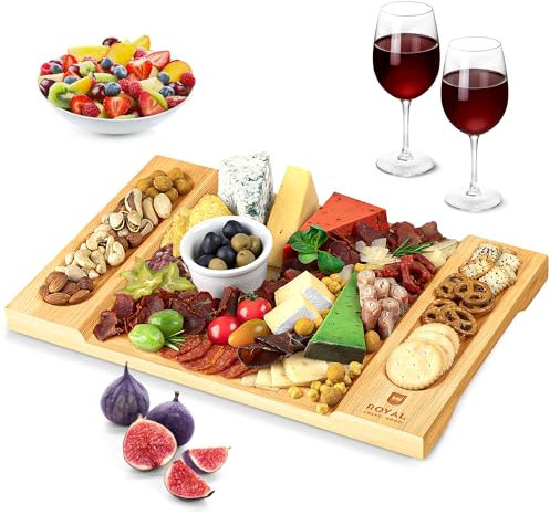 ROYAL CRAFT WOOD Bamboo Charcuterie & Cheese Board - Large Rectangular Serving Tray - Brown, 15.5x10 - Antibacterial & Antimicrobial - Perfect for Housewarming & Gifts