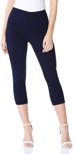 Roman Originals Cropped Trousers for Women UK Ladies Capri Leggings Summer Pants Short Crop Stretch 3/4 Length Three Quarter Pedal Pusher Clothes Elasticated Bengaline Cut Off - Navy Blue - Size 22