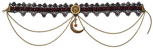 GRACEART Viktorianisch Gotisch Spitze Halsband Mond Steampunk Getriebe (Rot)