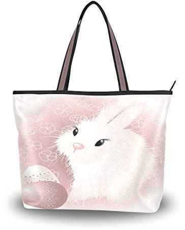 BKEOY große Damen-Handtasche, Schultertasche, Laptop-Tasche, Osterhase, Gras, Tote, Reißverschluss, Shopper, Organizer, Gepäck, Mehrfarbig - multi - Größe: Medium