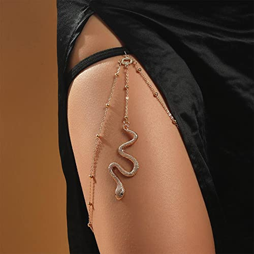 Sttiafay Snake Thigh Chain Gold Snake Charm Leg Chain Sexy Body Harness Boho Beach Bikini Bra Body Chain Jewelry for Women and Teen Girls