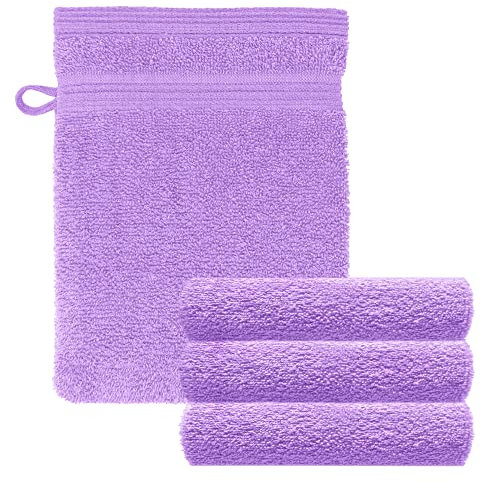 Lashuma Juego de 4 manoplas de baño (16 x 21 cm, algodón Londres), color lila
