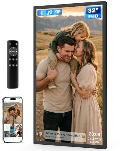 Arktronic 32 Large Digital Picture Frame, 64GB, Anti-Glare Non-Touch, WiFi Wall-Mount Frame for Home/Business, 1920x1080 FHD, Share via App, Email, USB & Micro SD, Remote Included, Black