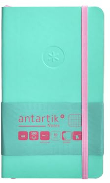 Antartik Notizheft mit Gummiband, weißer Deckel, A6, kariert, rosa und türkis, 100 Blatt, 80 g, FSC