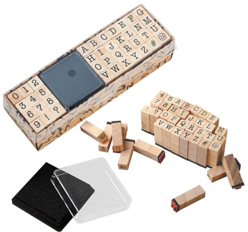 CHUNLINLAODA 40 Pcs Letter Number Stamps, Small Wooden Rubber Stamps, Capital Letter Number and Symbol Set, Craft Ink Stamp Stamper Seal for Scrapbooking Photo Envelope DIY Craft Card (A)